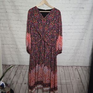 Kobi Halperin Skye Floral Print Crossover Midi Dress Sz XXL Boho CottageCore